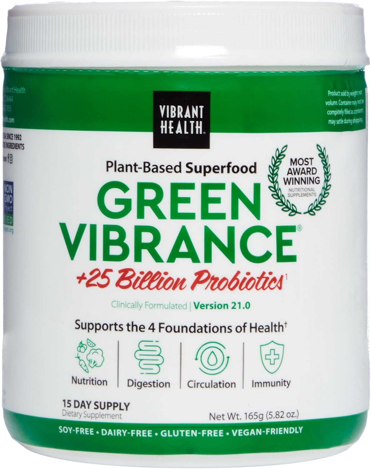 Vegan Superfood Powder - Green Vibrance for Vibrant Health, 15 Servings