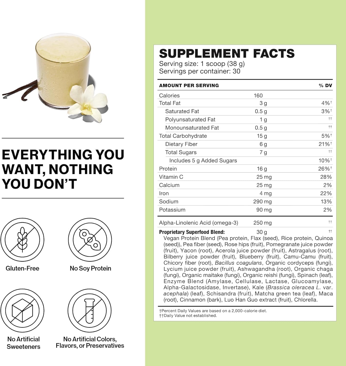 Vegan Superfood Protein Powder for Healthy Weight Loss & Gut Health - Gluten Free Vanilla Shake, 30 Servings