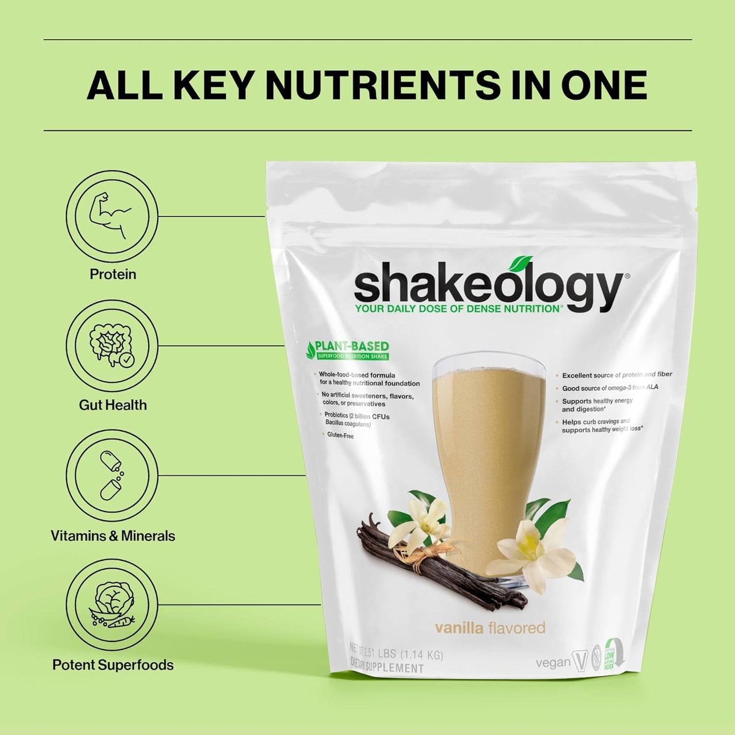 Vegan Superfood Protein Powder for Healthy Weight Loss & Gut Health - Gluten Free Vanilla Shake, 30 Servings