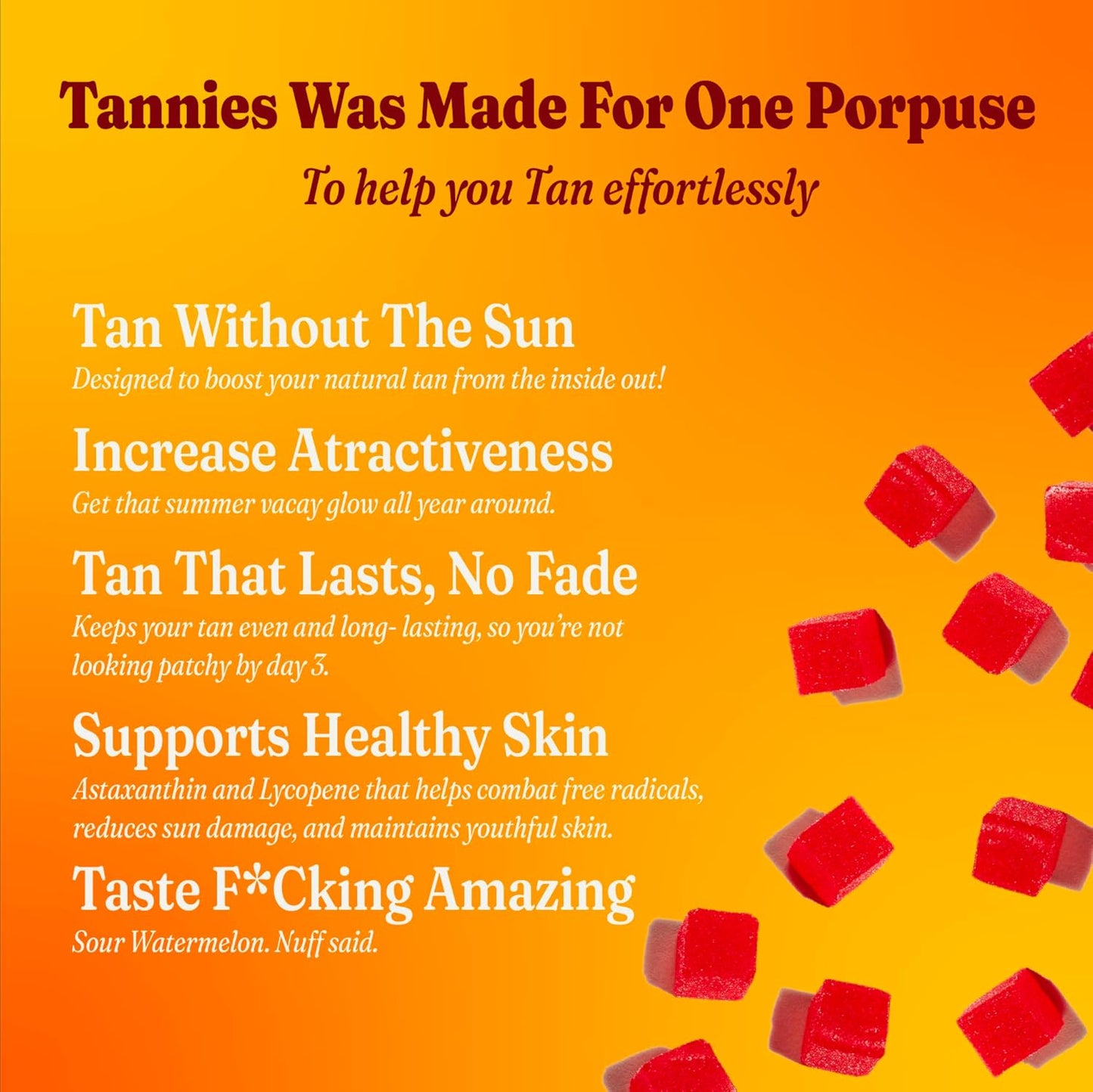 Vegan Tanning Gummies with Astaxanthin, Lycopene & Beta Carotene | Boost Melanin for Radiant Skin | Non-GMO Supplement for Skin Health & Glow | 30-Day Supply