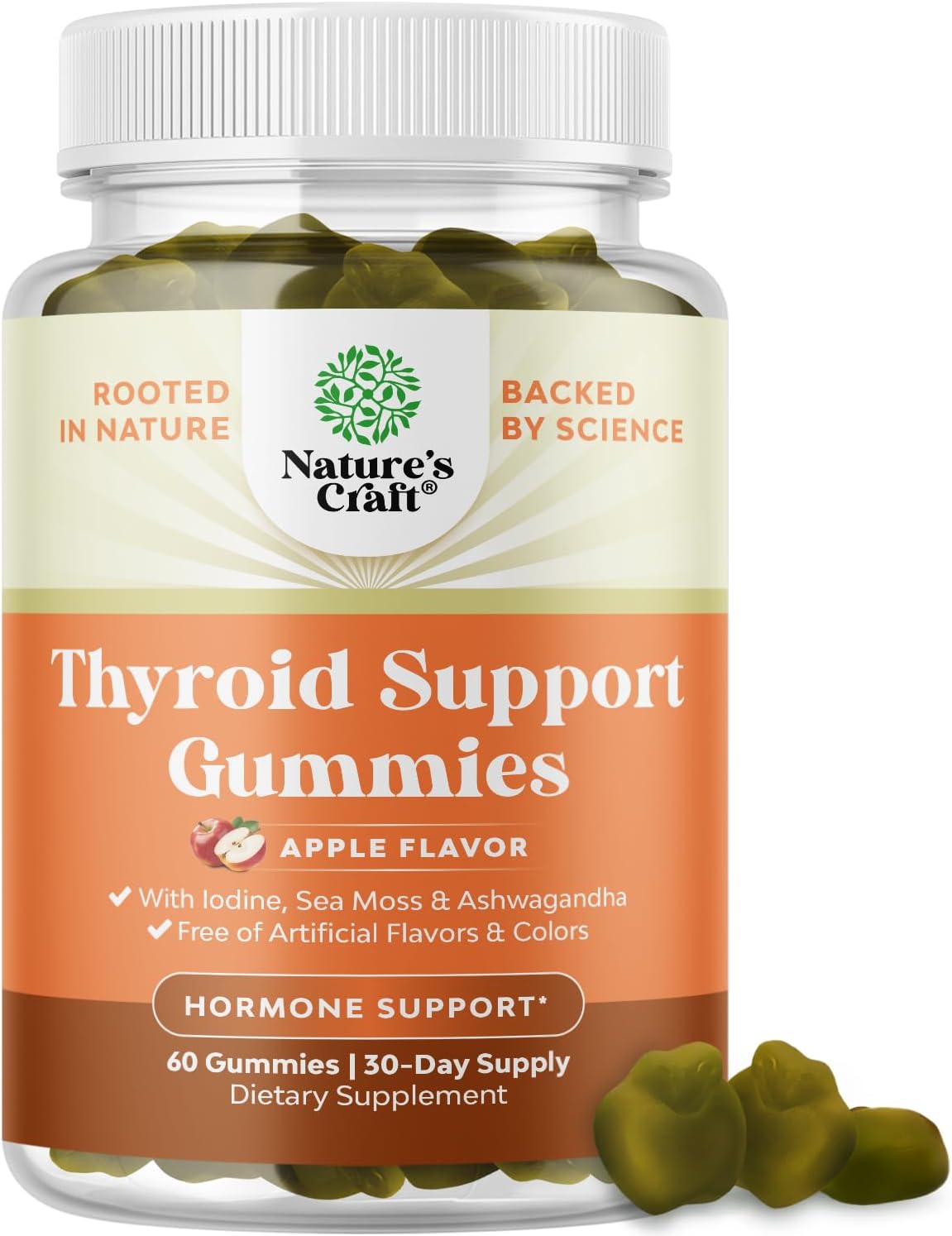 Vegan Thyroid Support Gummies with Sea Moss - Potent Vitamins for Men and Women - Gelatin-Free and Non-GMO - 60 Gummies