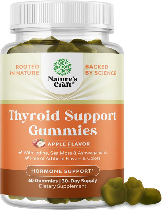 Vegan Thyroid Support Gummies with Sea Moss - Potent Vitamins for Men and Women - Gelatin-Free and Non-GMO - 60 Gummies