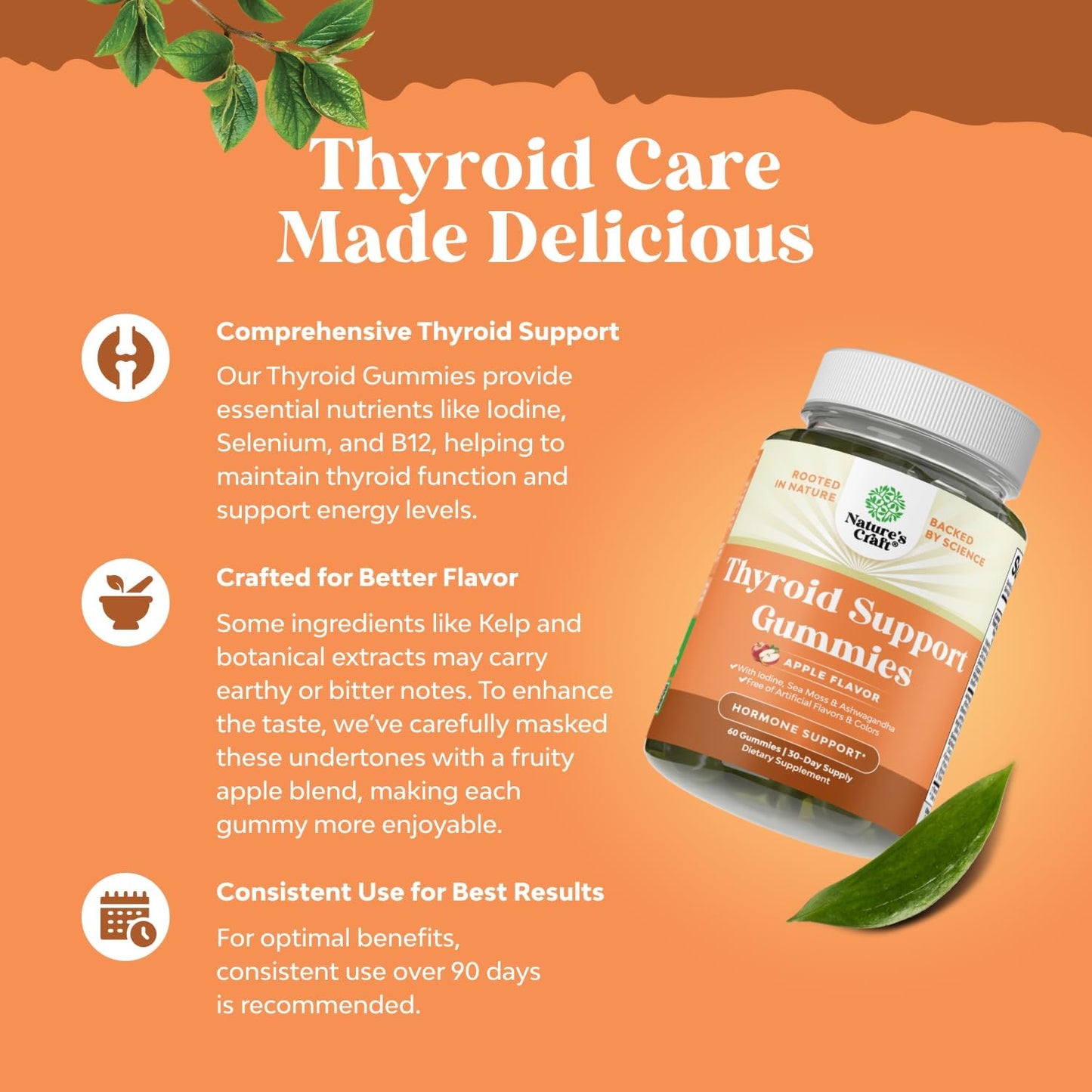 Vegan Thyroid Support Gummies with Sea Moss - Potent Vitamins for Men and Women - Gelatin-Free and Non-GMO - 60 Gummies