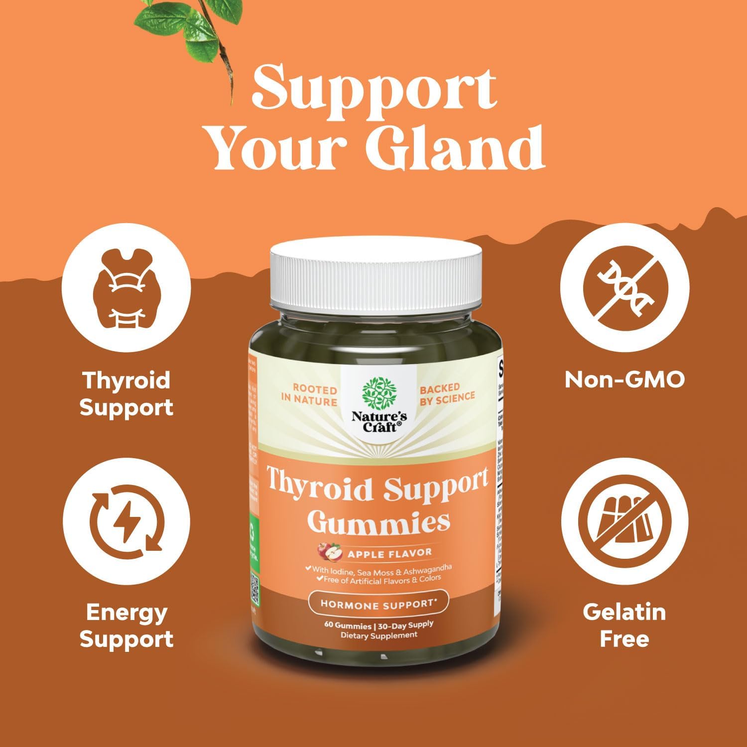 Vegan Thyroid Support Gummies with Sea Moss - Potent Vitamins for Men and Women - Gelatin-Free and Non-GMO - 60 Gummies