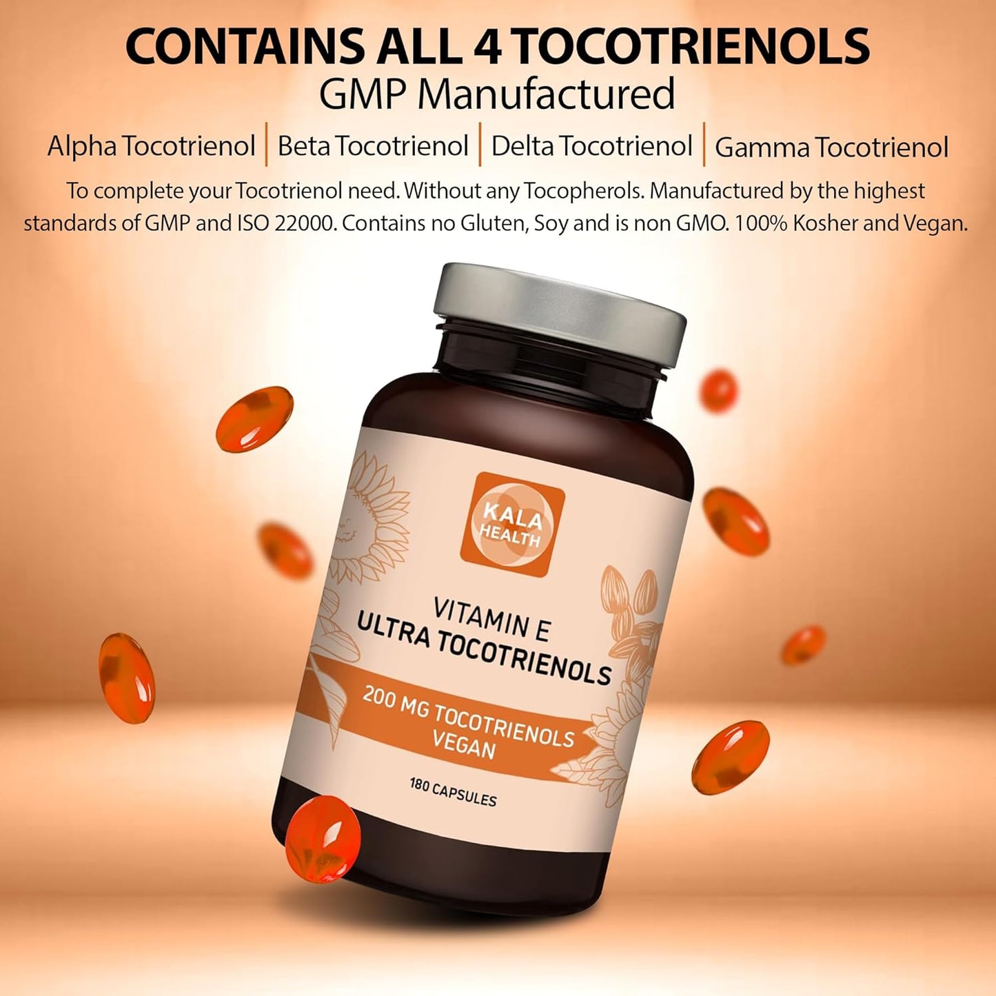 Vegan Tocotrienol Supplement with 200mg Vitamin E - Immune & Antioxidant Support - Tocopherol Free - All 4 Tocotrienols