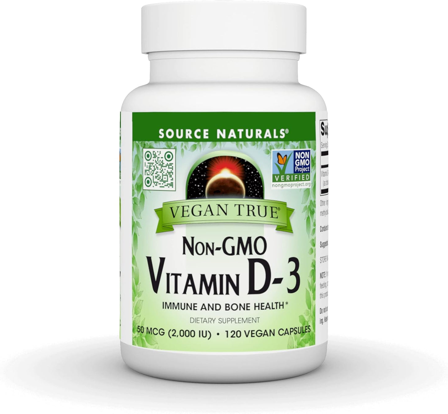 Vegan True Vitamin D-3 2000 IU Capsules for Immune and Bone Health - Non-GMO Formula by Source Naturals