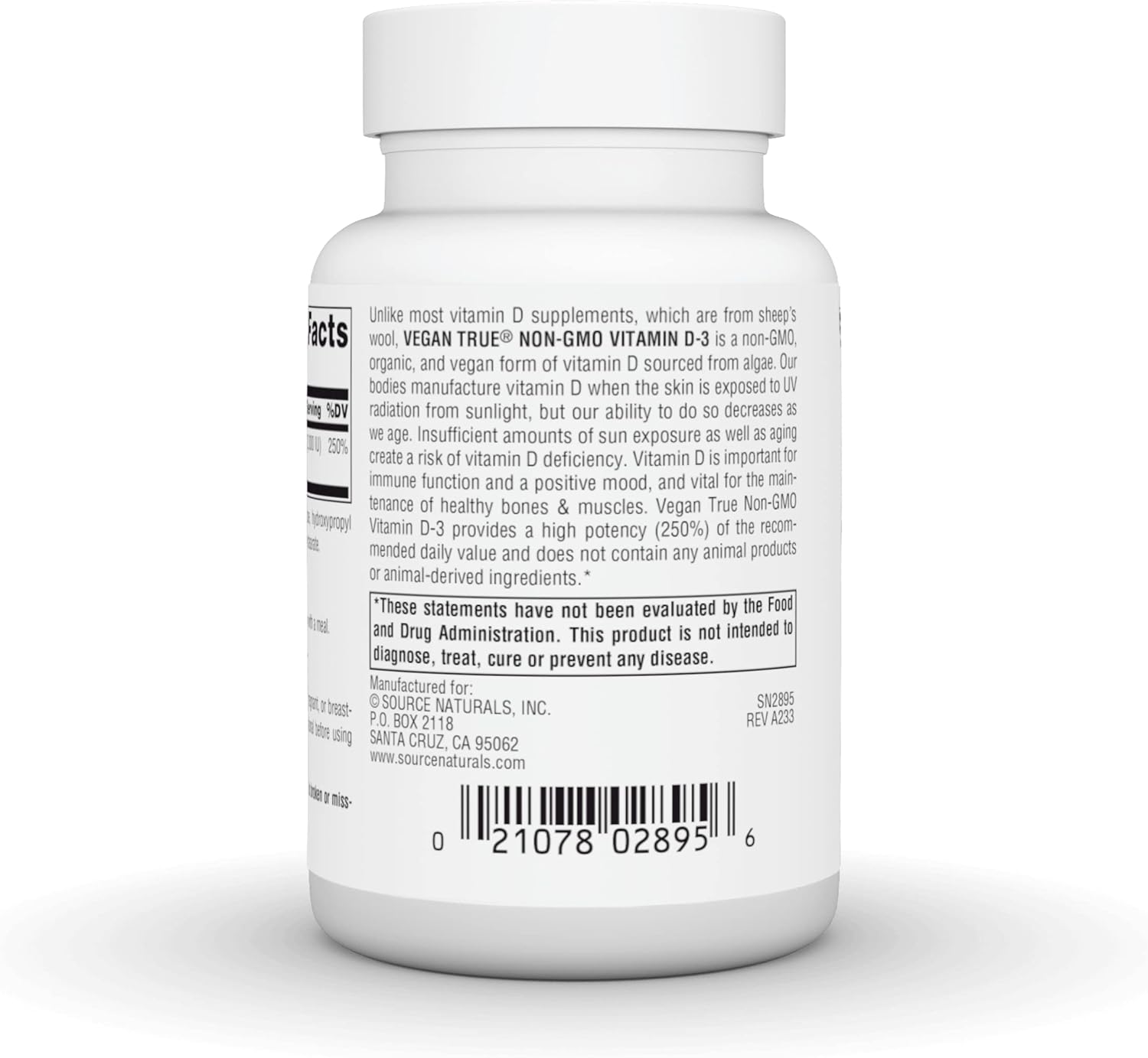 Vegan True Vitamin D-3 2000 IU Capsules for Immune and Bone Health - Non-GMO Formula by Source Naturals