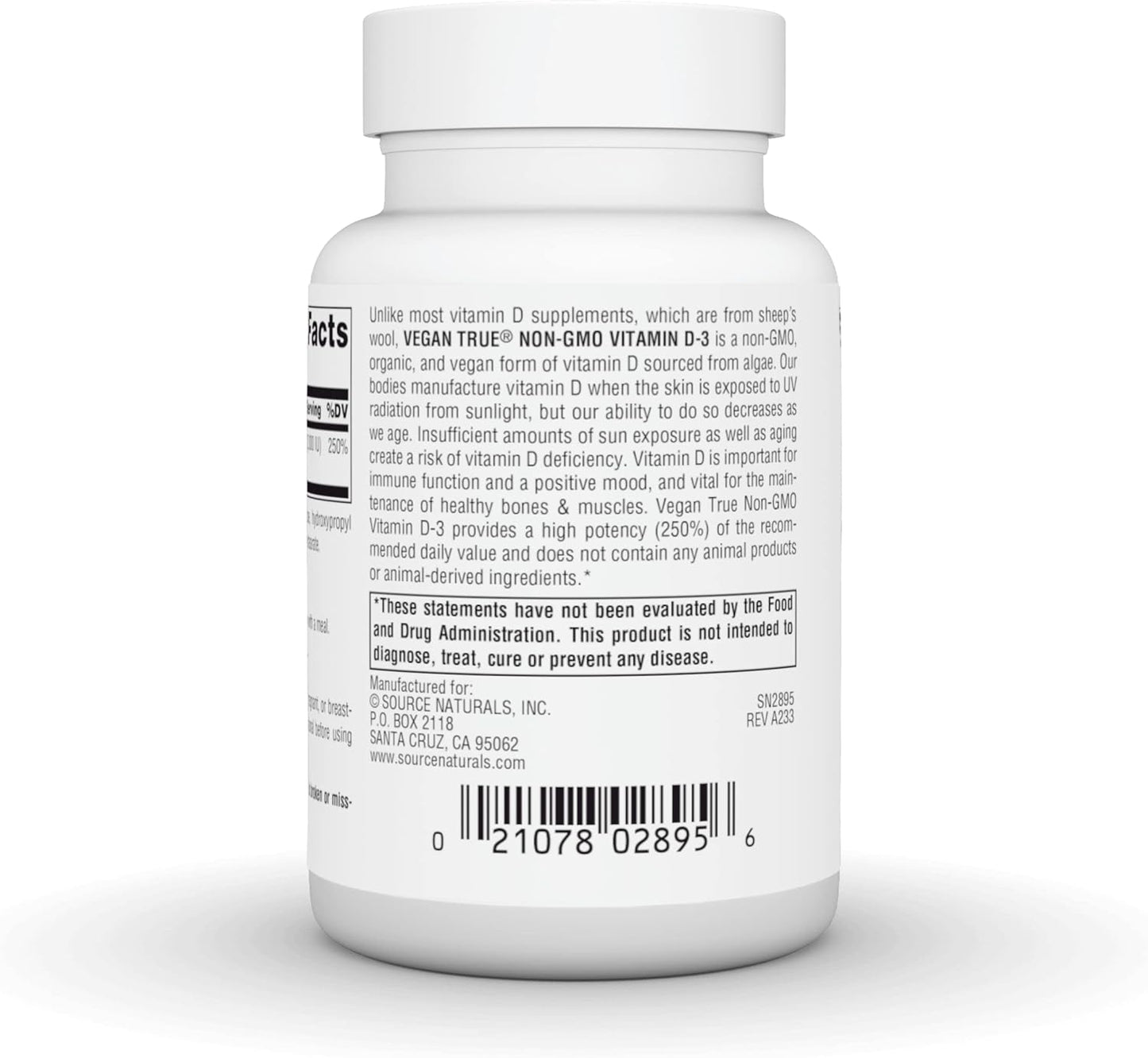 Vegan True Vitamin D-3 2000 IU Capsules for Immune and Bone Health - Non-GMO Formula by Source Naturals