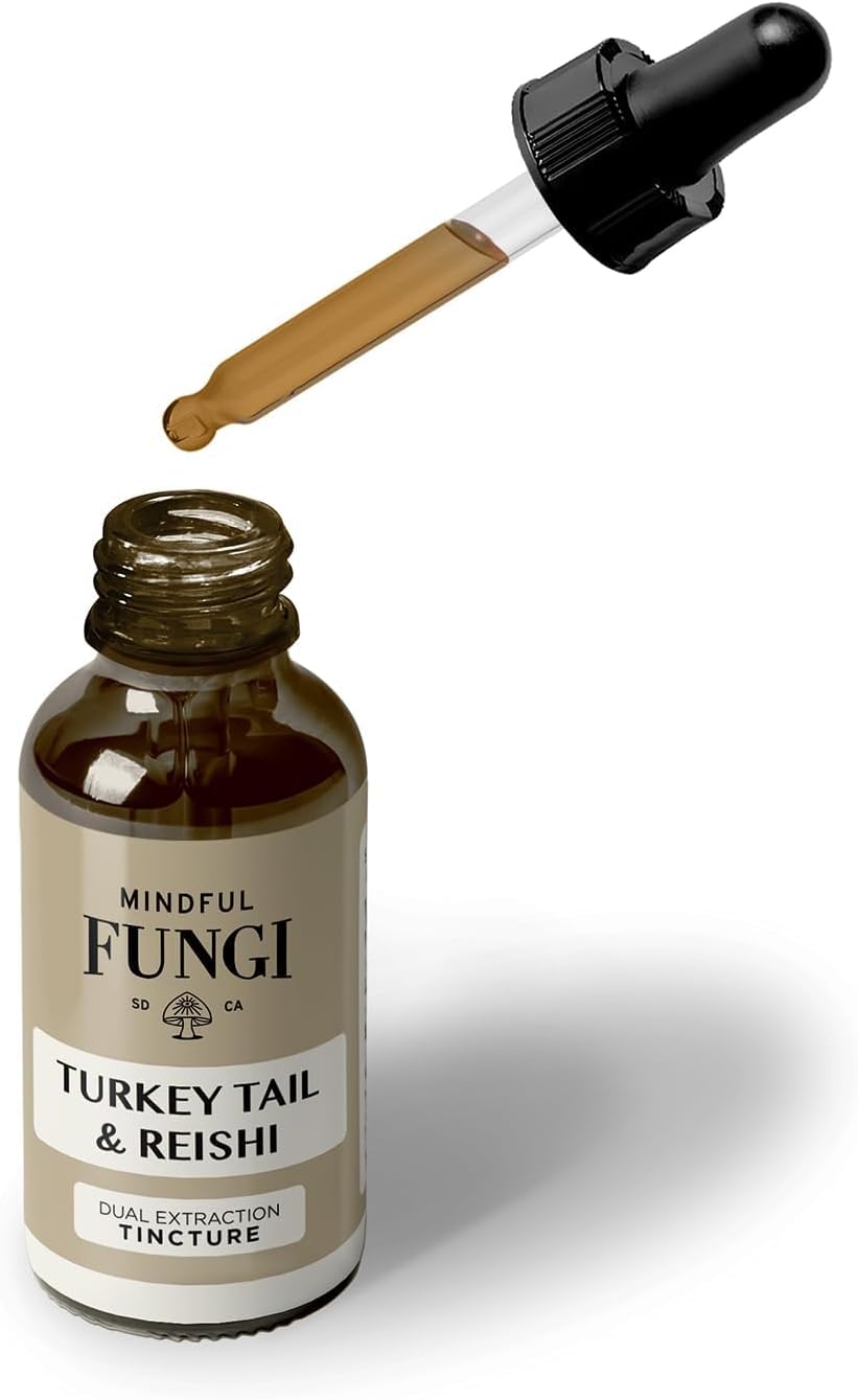 Vegan Turkey Tail and Reishi Mushroom Liquid Supplement for Immune and Digestive Support, 2 Fl Oz