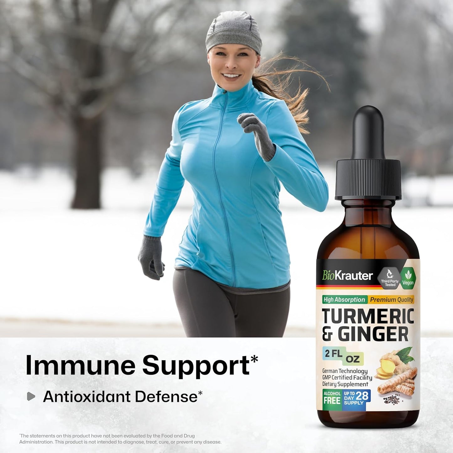 Vegan Turmeric Curcumin & Ginger Tincture with Black Pepper - Immune Support Drops - 2 Fl.Oz.