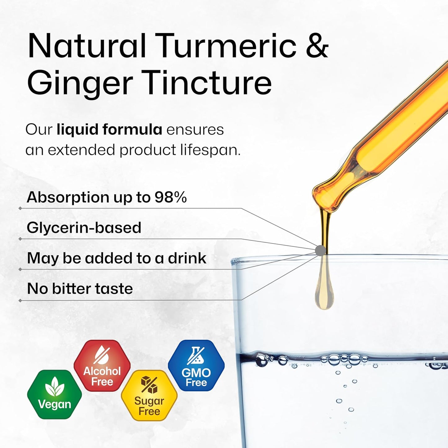 Vegan Turmeric Curcumin & Ginger Tincture with Black Pepper - Immune Support Drops - 2 Fl.Oz.