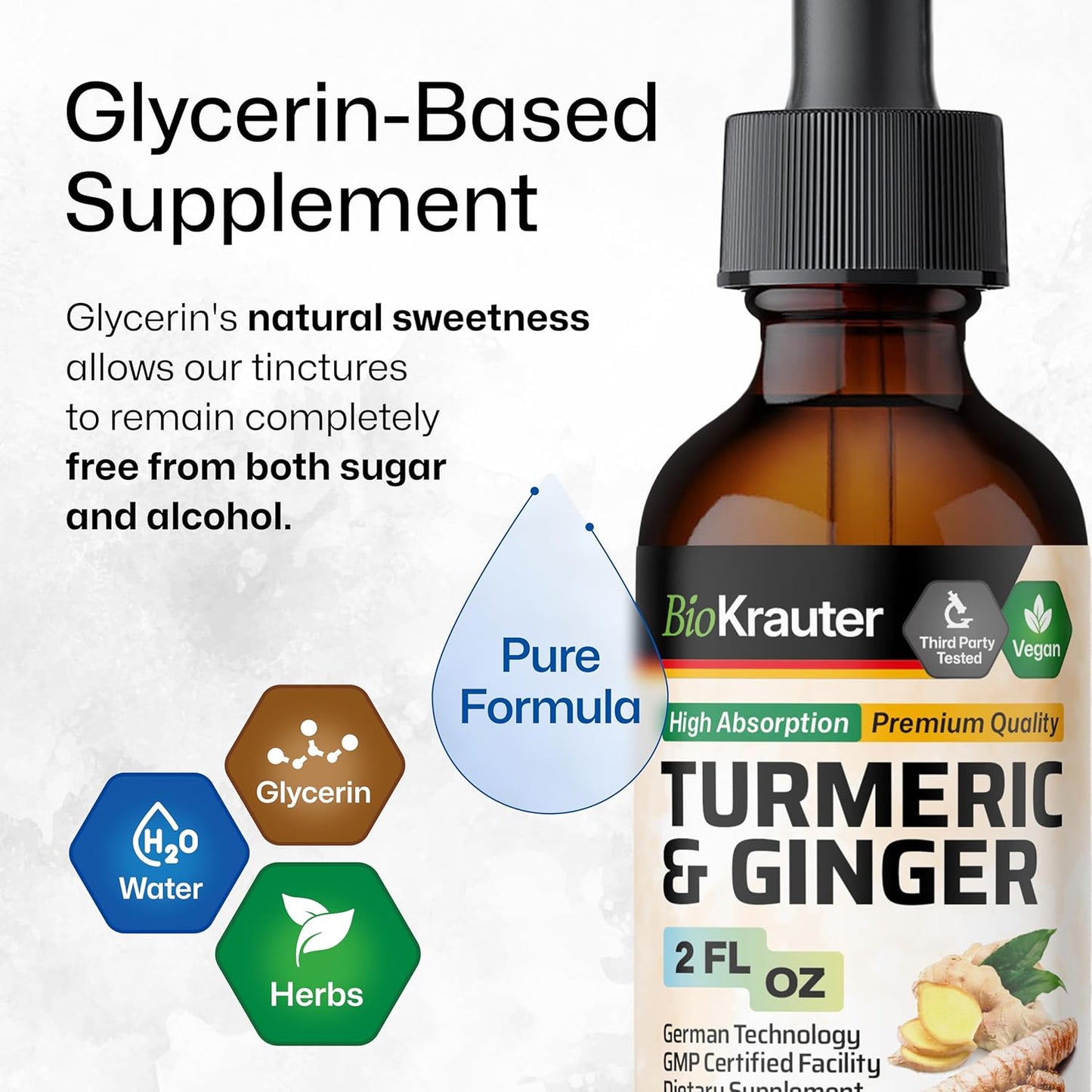 Vegan Turmeric Curcumin & Ginger Tincture with Black Pepper - Immune Support Drops - 2 Fl.Oz.