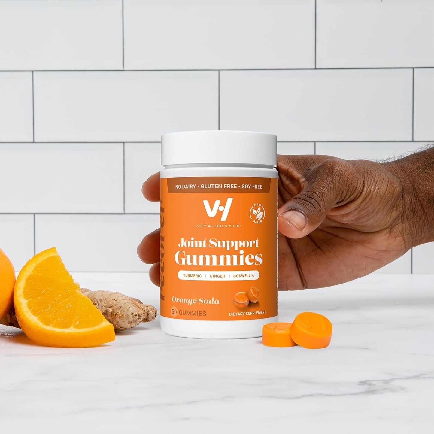 Vegan Turmeric Ginger Gummies for Inflammation & Joint Flexibility - 50 Count, Low Sugar, Orange Flavor