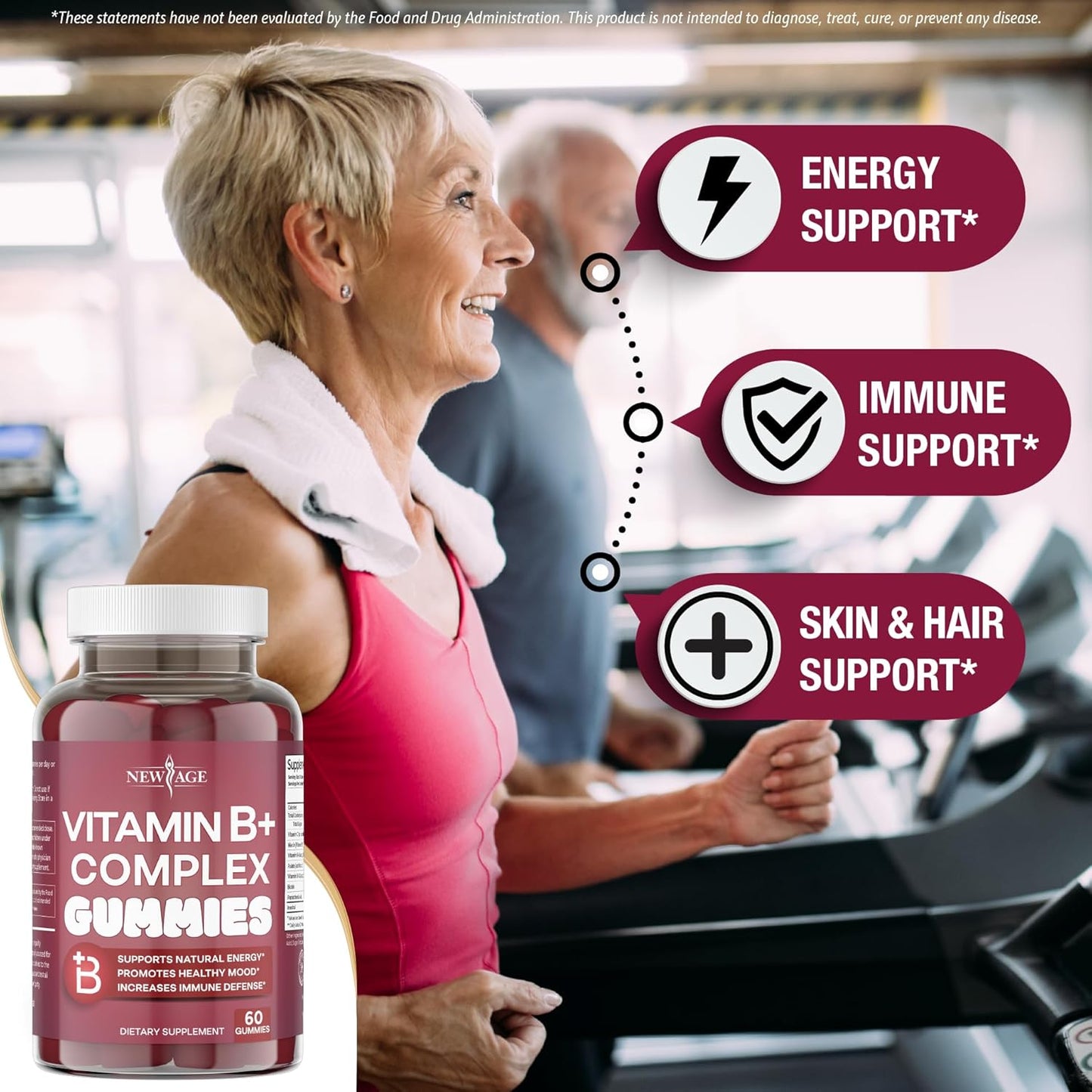 Vegan Vitamin B Complex Gummies with Biotin, Folic Acid, and Vitamin C - 180 Count (Pack of 3) - Gluten-Free - Made in the USA