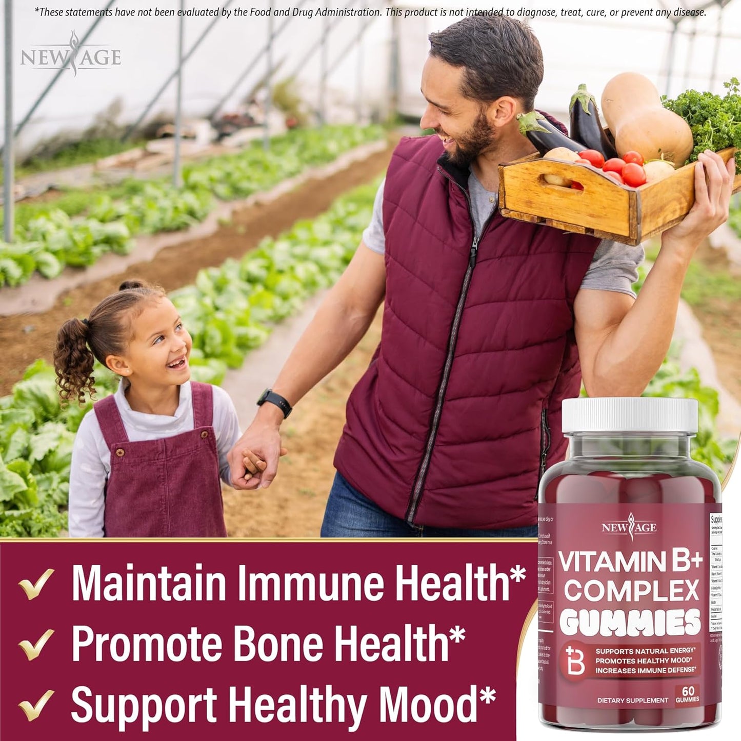 Vegan Vitamin B Complex Gummies with Biotin, Folic Acid, and Vitamin C - 180 Count (Pack of 3) - Gluten-Free - Made in the USA