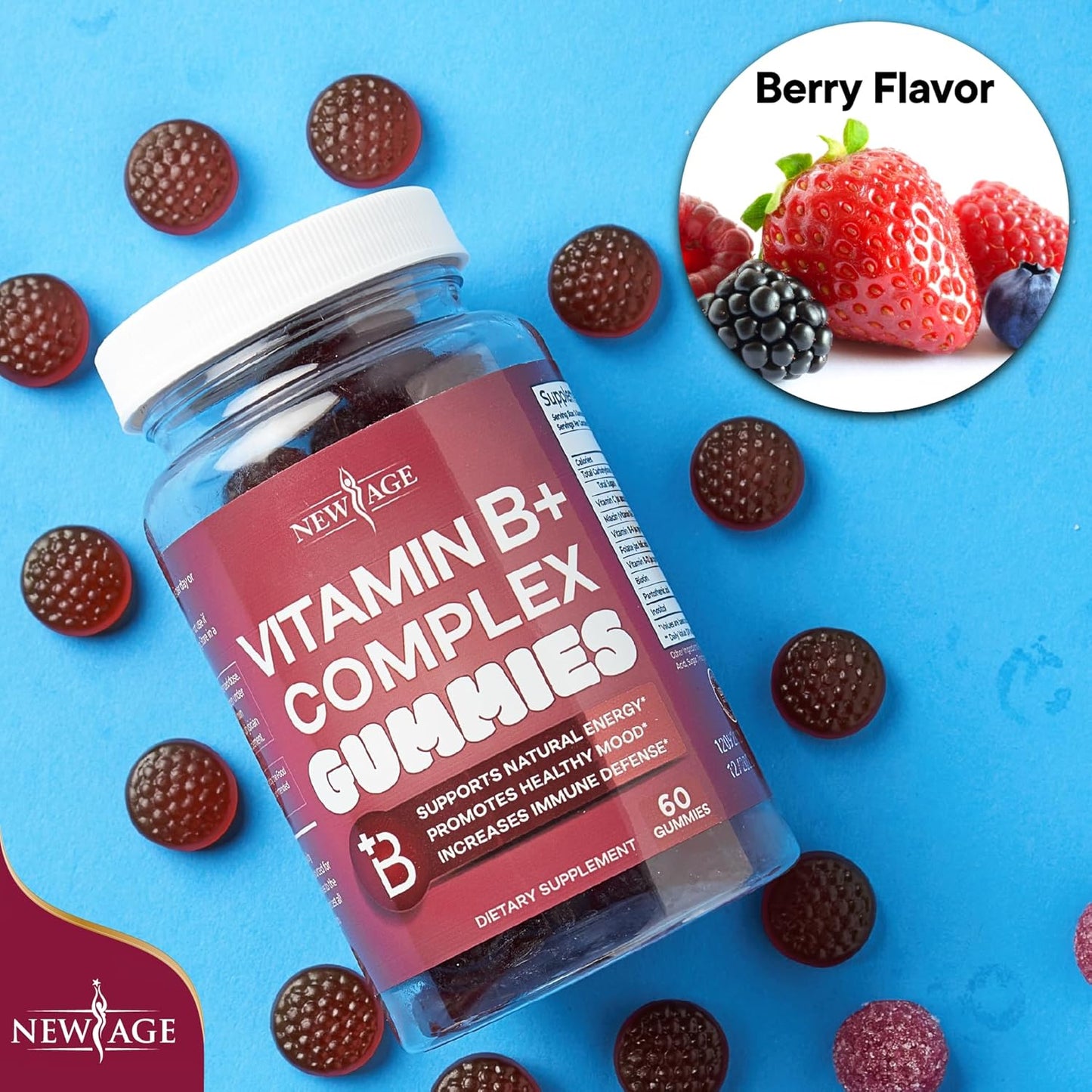 Vegan Vitamin B Complex Gummies with Biotin, Folic Acid, and Vitamin C - 180 Count (Pack of 3) - Gluten-Free - Made in the USA