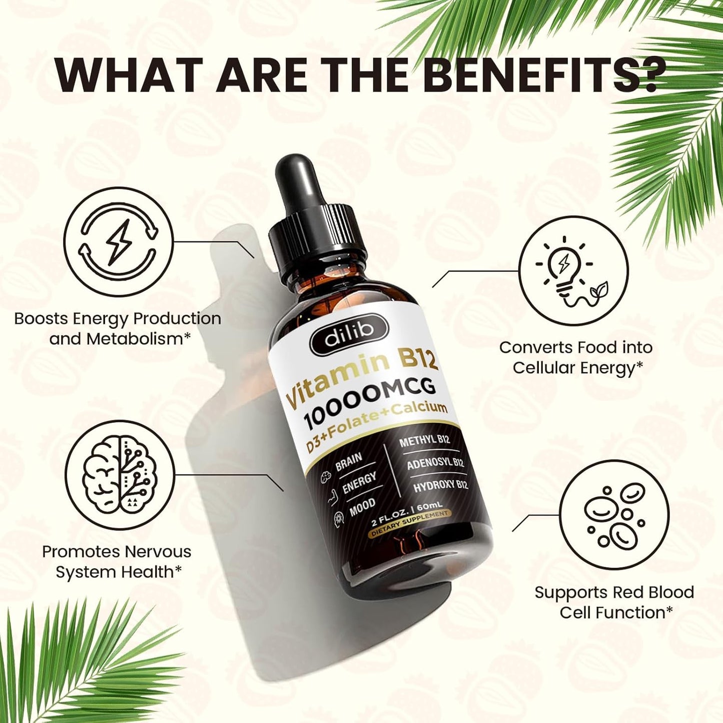 Vegan Vitamin B12 Complex Liquid Drops | 10000 mcg Sublingual Supplement | Methylcobalamin & Adenosylcobalamin & Hydroxo Blend | Long-Lasting Energy | Healthy Metabolism | 2 Pack