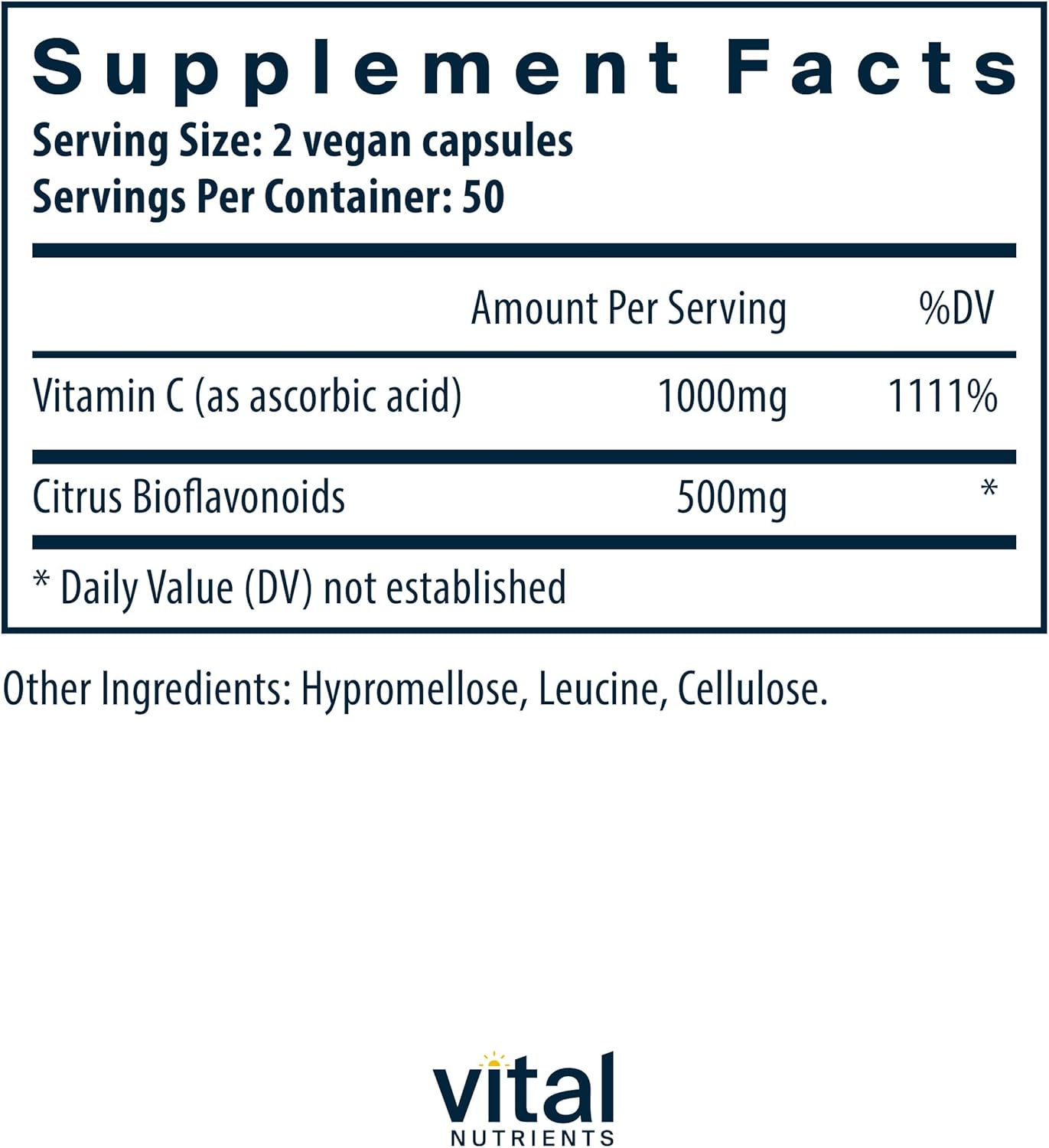 Vegan Vitamin C Supplement with Bioflavonoids for Immune Support - 1000mg Vitamin C, 500mg Citrus Bioflavonoid - Gluten, Dairy, Soy Free - Non-GMO - 100 Capsules