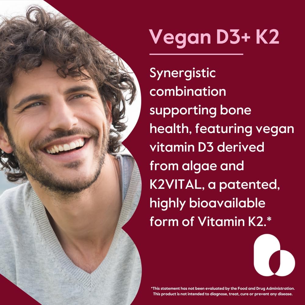 Vegan Vitamin D3 5000 IU with Vitamin K2 100 mcg - 120 Vegetarian Capsules - Non GMO & Gluten Free