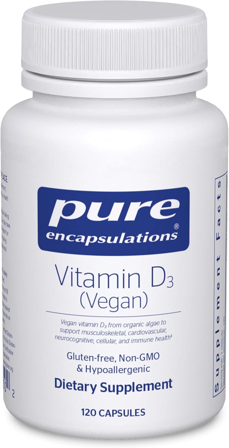 Vegan Vitamin D3 Capsules for Musculoskeletal, Cardiovascular, Neurocognitive & Immune Health - 120 ct.