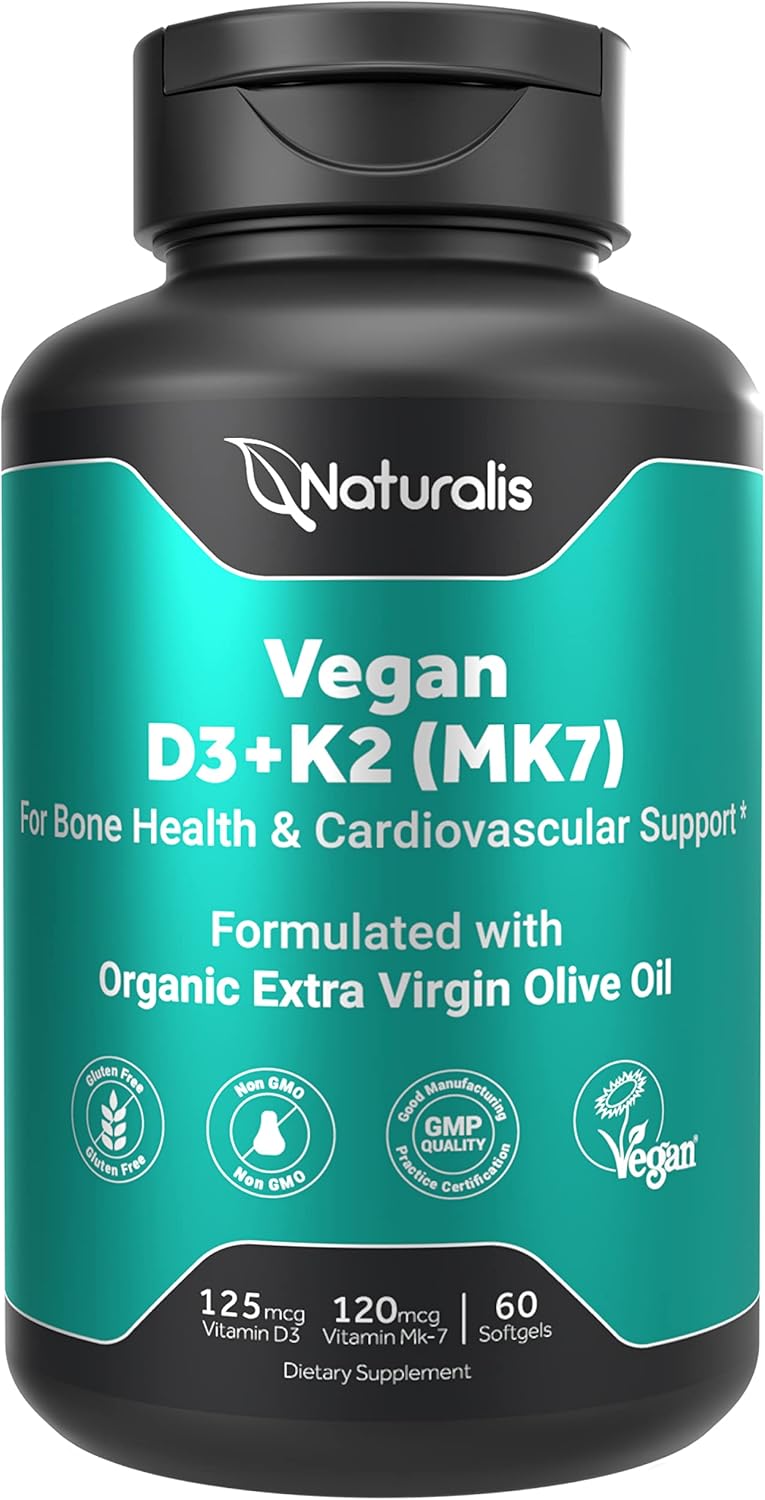 Vegan Vitamin D3 + K2 Algae Supplement | 5000iu D & 120mcg K | Vegan Society Certified, Sustainably Sourced | 60 Softgels