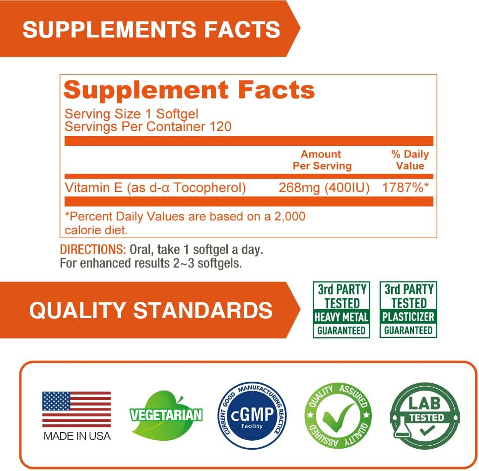 Vegan Vitamin E Softgels for Healthy Skin, Hair, Nails & Immune Support - 120 Vegetarian Softgels x 3 Pack