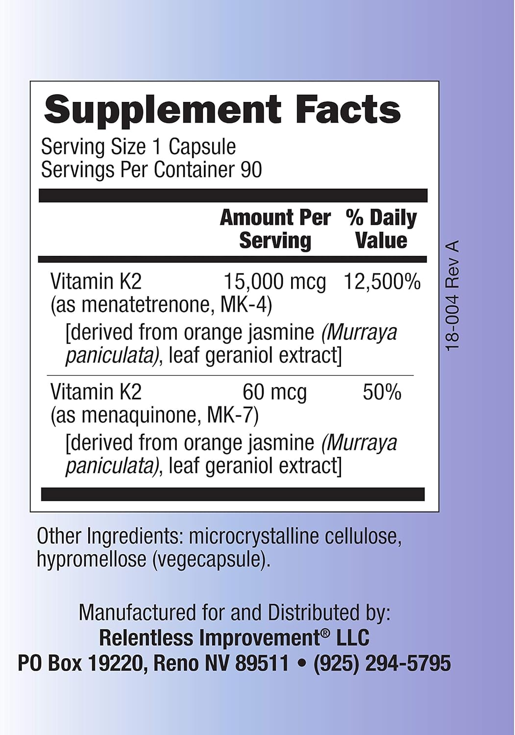 Vegan Vitamin K2 MK4 Plus MK7 Supplement - 90 Naturally-Derived Vege-Caps