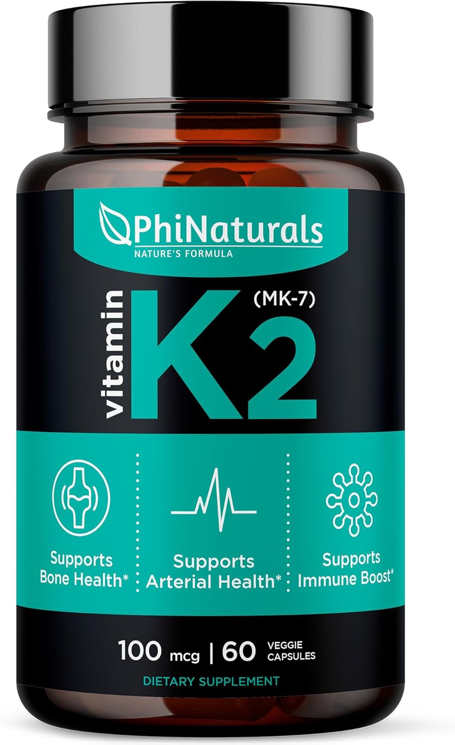 Vegan Vitamin K2 Mk7 100mcg Capsules for Bone and Heart Health - Natto Derived VIT K-2 MK-7 Supplement