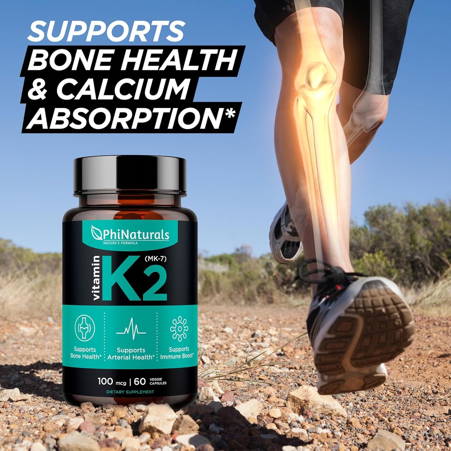 Vegan Vitamin K2 Mk7 100mcg Capsules for Bone and Heart Health - Natto Derived VIT K-2 MK-7 Supplement