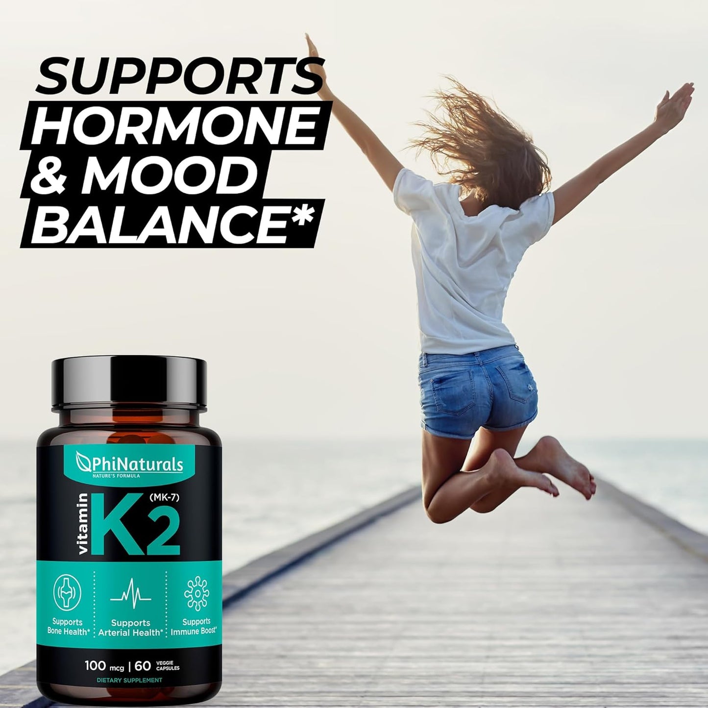 Vegan Vitamin K2 Mk7 100mcg Capsules for Bone and Heart Health - Natto Derived VIT K-2 MK-7 Supplement