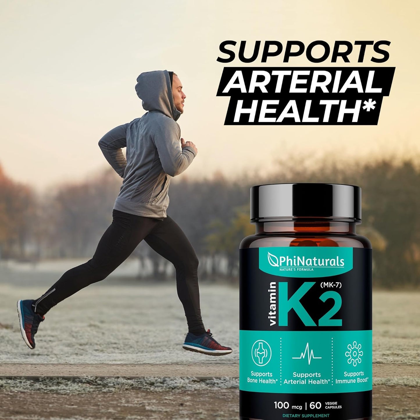 Vegan Vitamin K2 Mk7 100mcg Capsules for Bone and Heart Health - Natto Derived VIT K-2 MK-7 Supplement