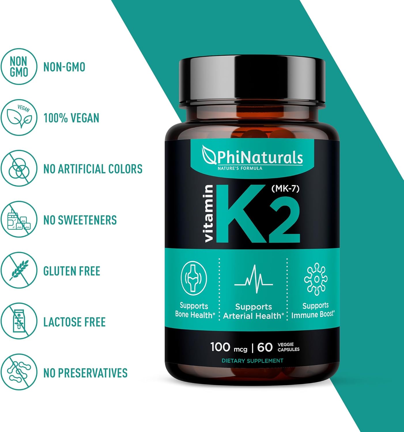 Vegan Vitamin K2 Mk7 100mcg Capsules for Bone and Heart Health - Natto Derived VIT K-2 MK-7 Supplement