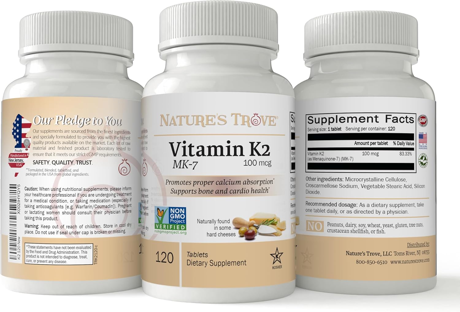 Vegan Vitamin K2 MK7 Supplement 100mcg - 120 Count by Nature's Trove