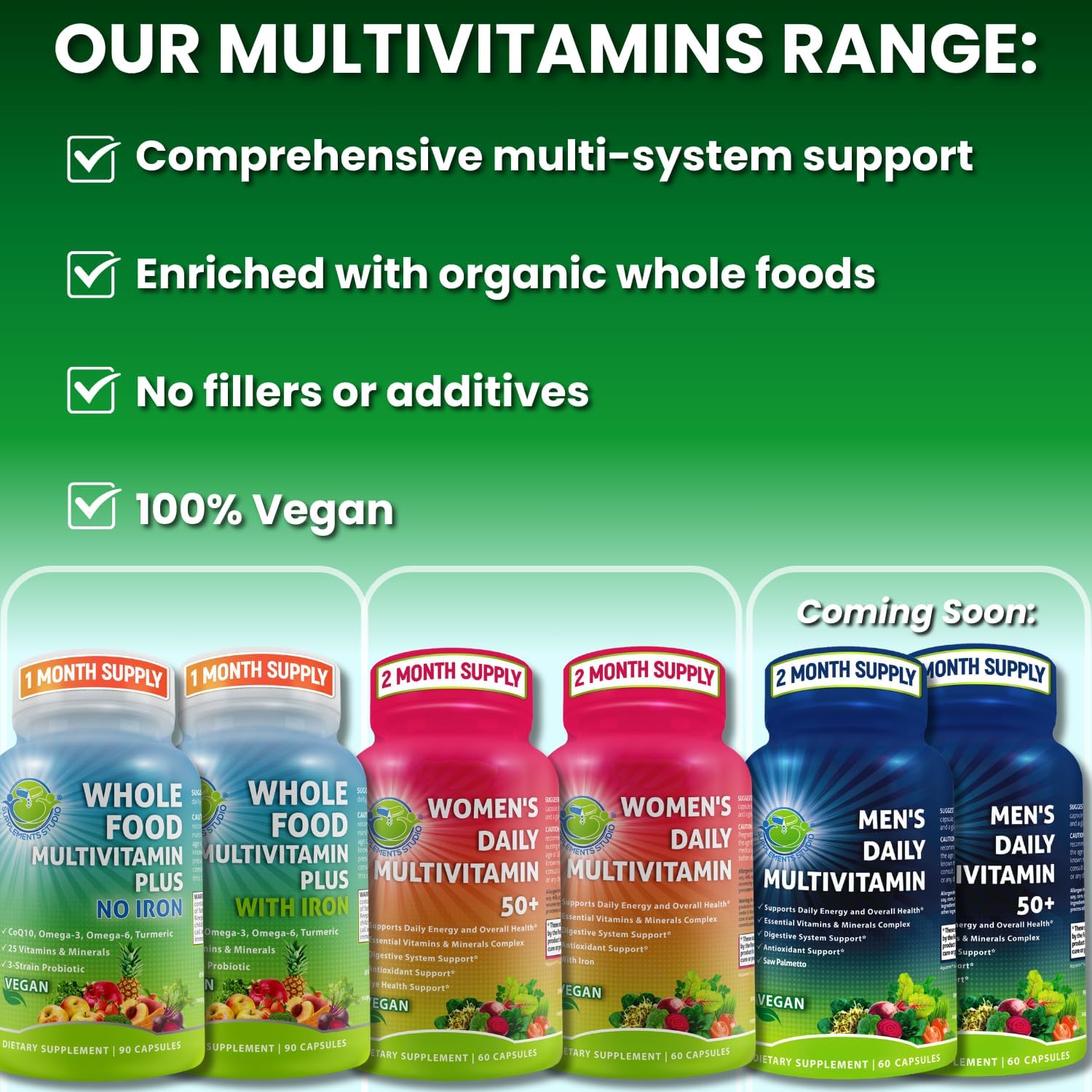 Vegan Whole Food Multivitamin with Iron, Daily Supplement for Women and Men, 90 Count, Non-GMO