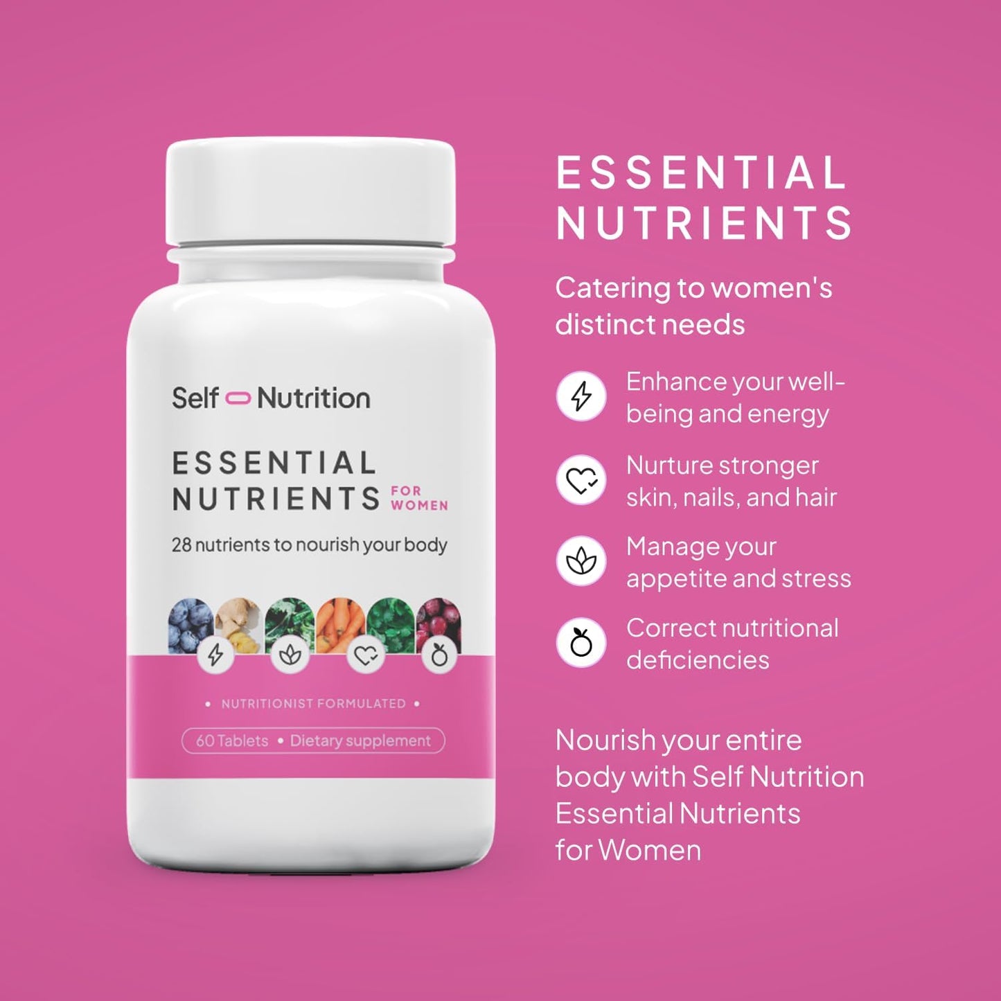 Vegan Women's Multivitamin with 28 Nutrients for Energy, Sleep, Skin, and Cravings - Gluten-Free Keto Supplement - 2-Month Supply from USA