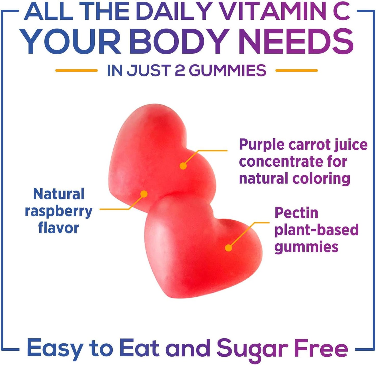 Vegan Zero Sugar Vitamin C Gummies - Immune Support & Antioxidant Supplement - Non-GMO, Gluten Free - Raspberry Flavor - 120 Count