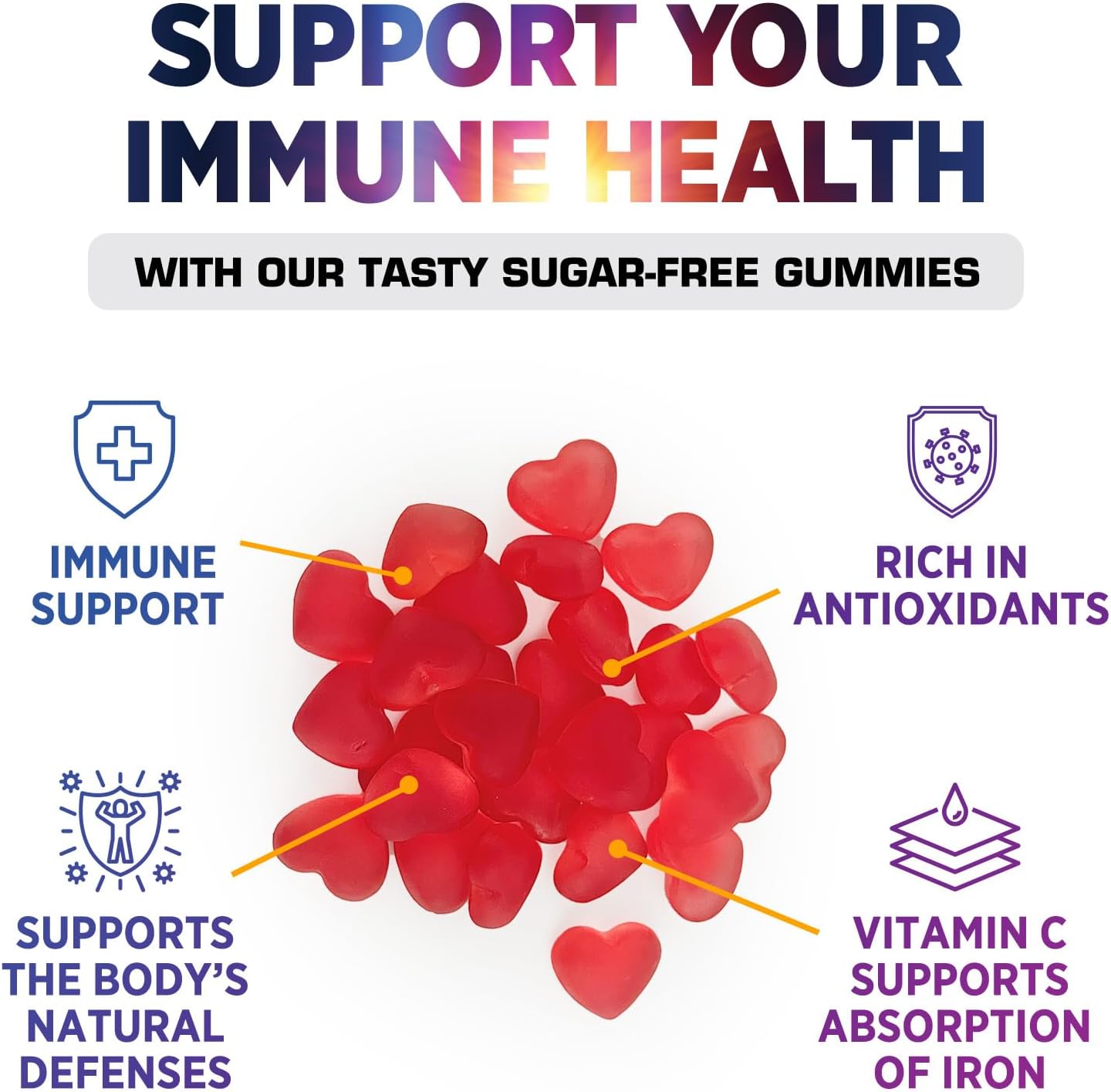 Vegan Zero Sugar Vitamin C Gummies - Immune Support & Antioxidant Supplement - Non-GMO, Gluten Free - Raspberry Flavor - 120 Count