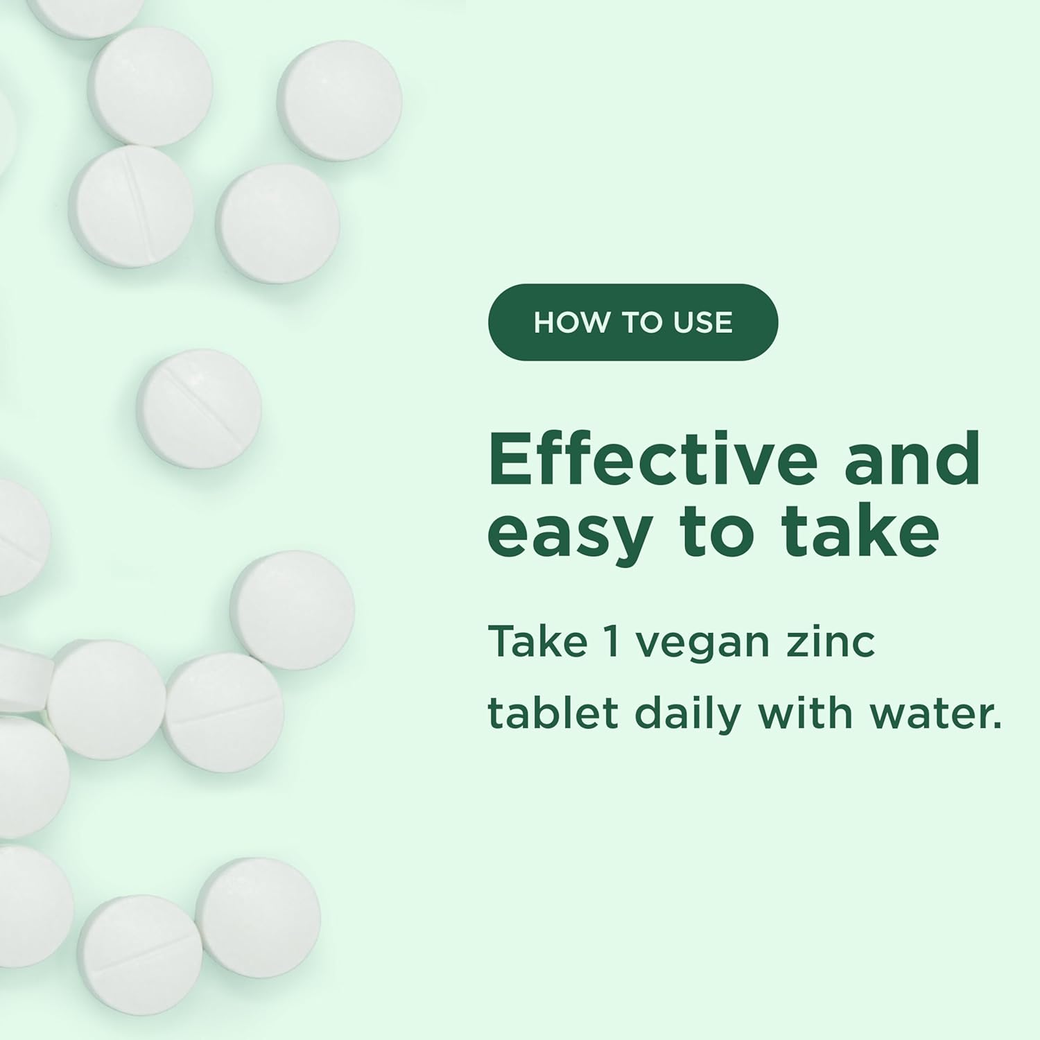 Vegan Zinc Supplements 50mg for Immune Support, Cold & Flu Relief, Acne-Free Skin - 100 Tablets