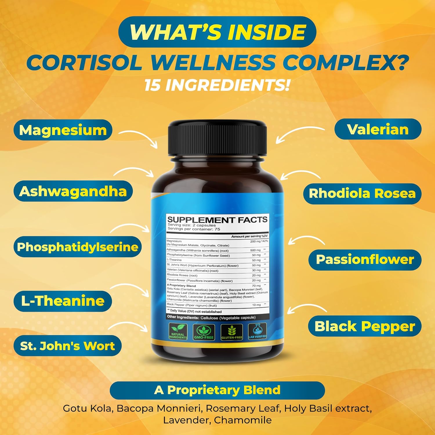 VEGATOT Organic Stress Relief Supplement with 15 Natural Ingredients including Magnesium, Ashwagandha, and Valerian