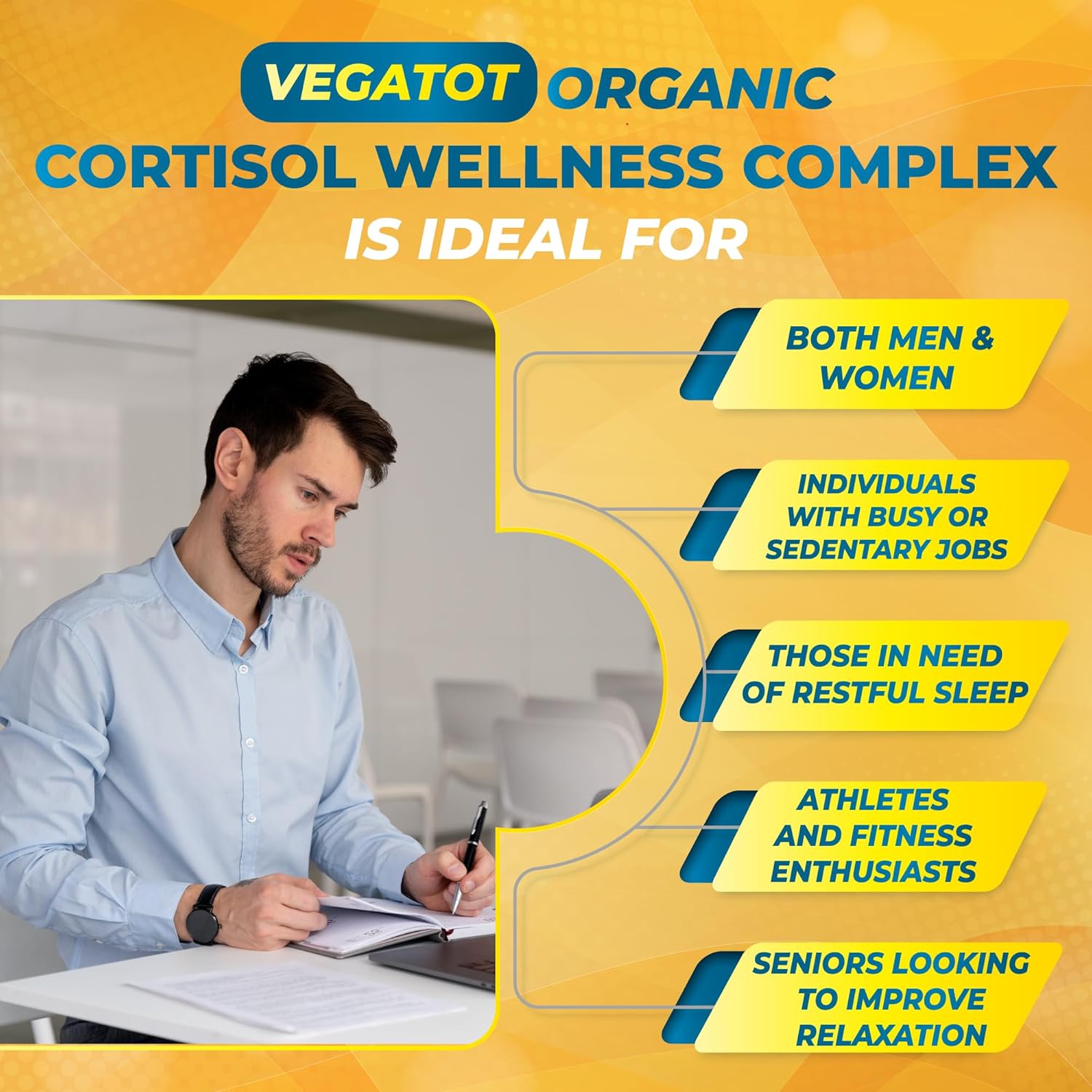 VEGATOT Organic Stress Relief Supplement with 15 Natural Ingredients including Magnesium, Ashwagandha, and Valerian