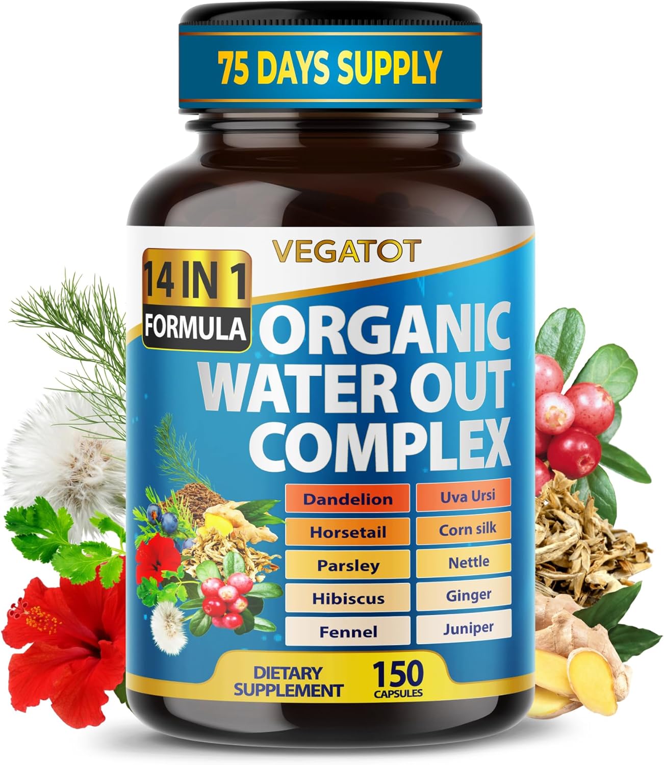 VEGATOT Organic Water Out Complex - 14-in-1 Formula with Natural Diuretic Ingredients