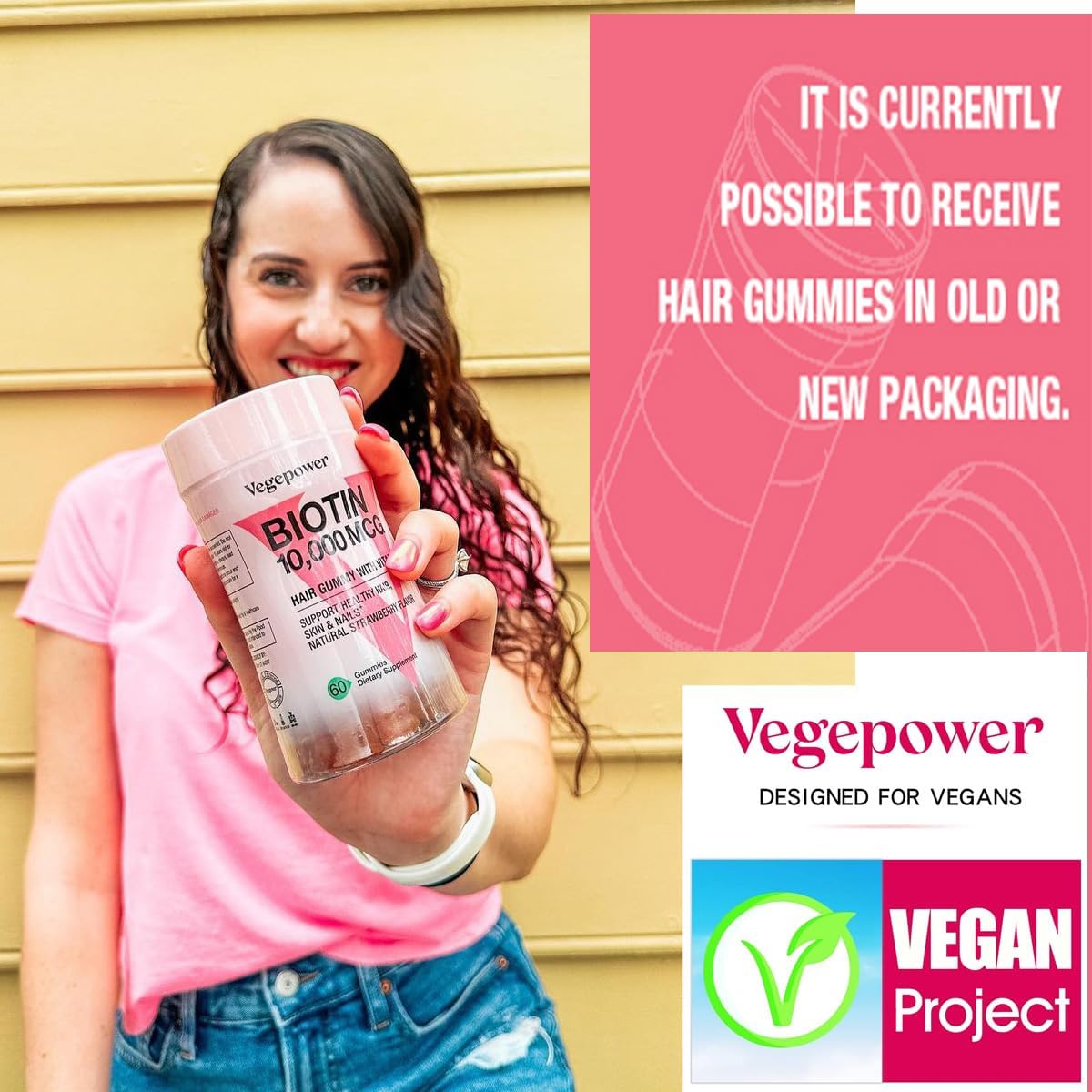 VEGEPOWER Biotin Gummies 10000mcg with Vitamin C, A, D, B-Complex, Folate, Zinc - Vegan Hair Growth Supplement for Women - Non-GMO Strawberry Gummy Bears, 120ct