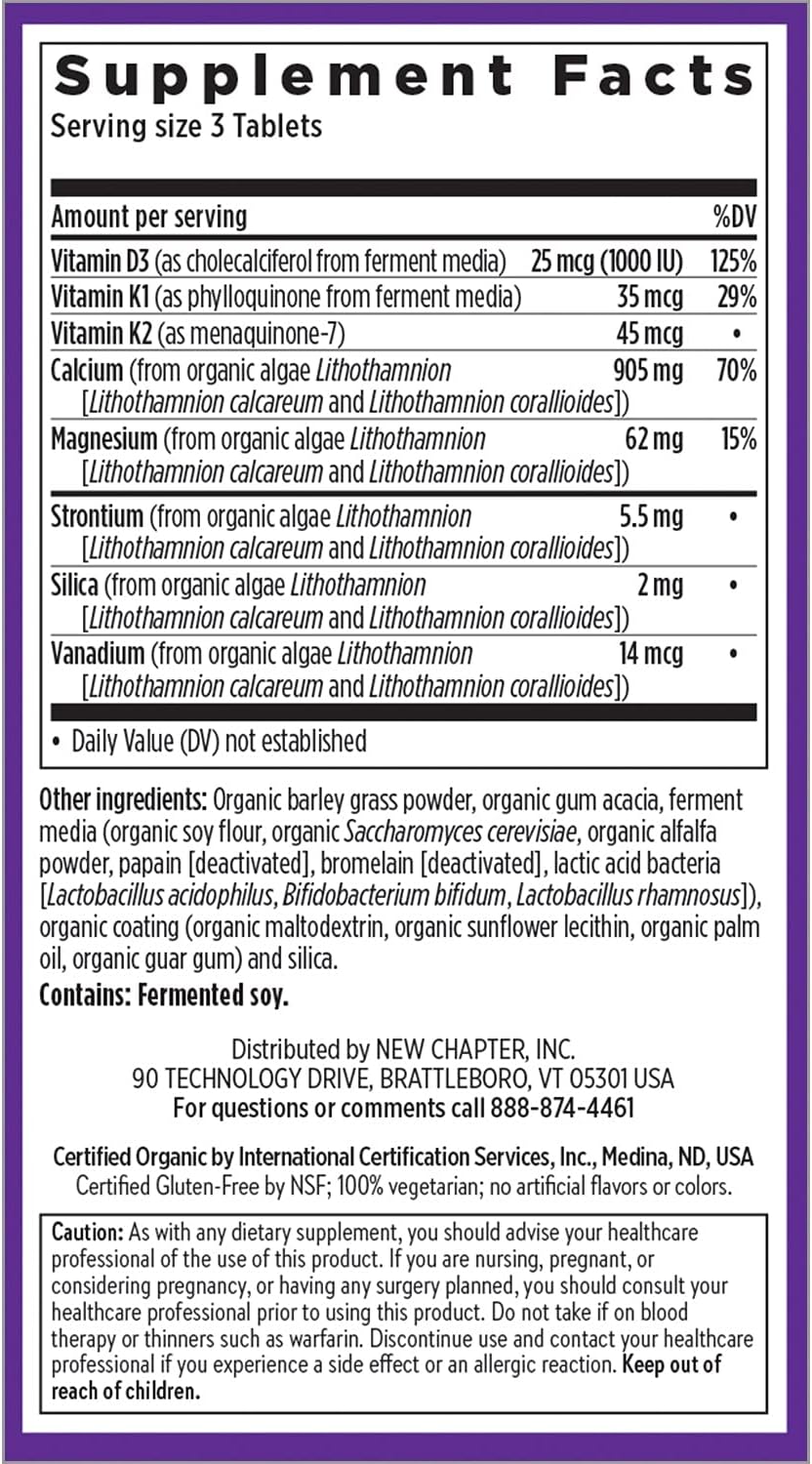 Vegetarian Calcium Supplement with Vitamin K2, D3, Magnesium - Bone Health Support - Gluten Free - 90 Count