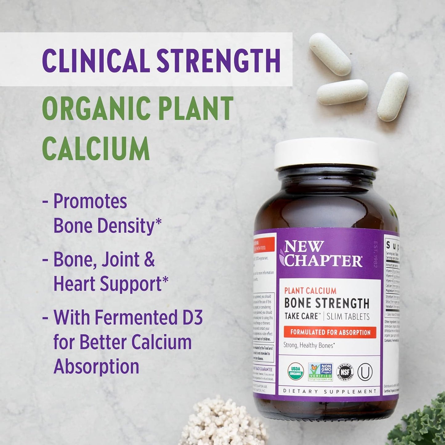 Vegetarian Calcium Supplement with Vitamin K2, D3, Magnesium - Bone Health Support - Gluten Free - 90 Count