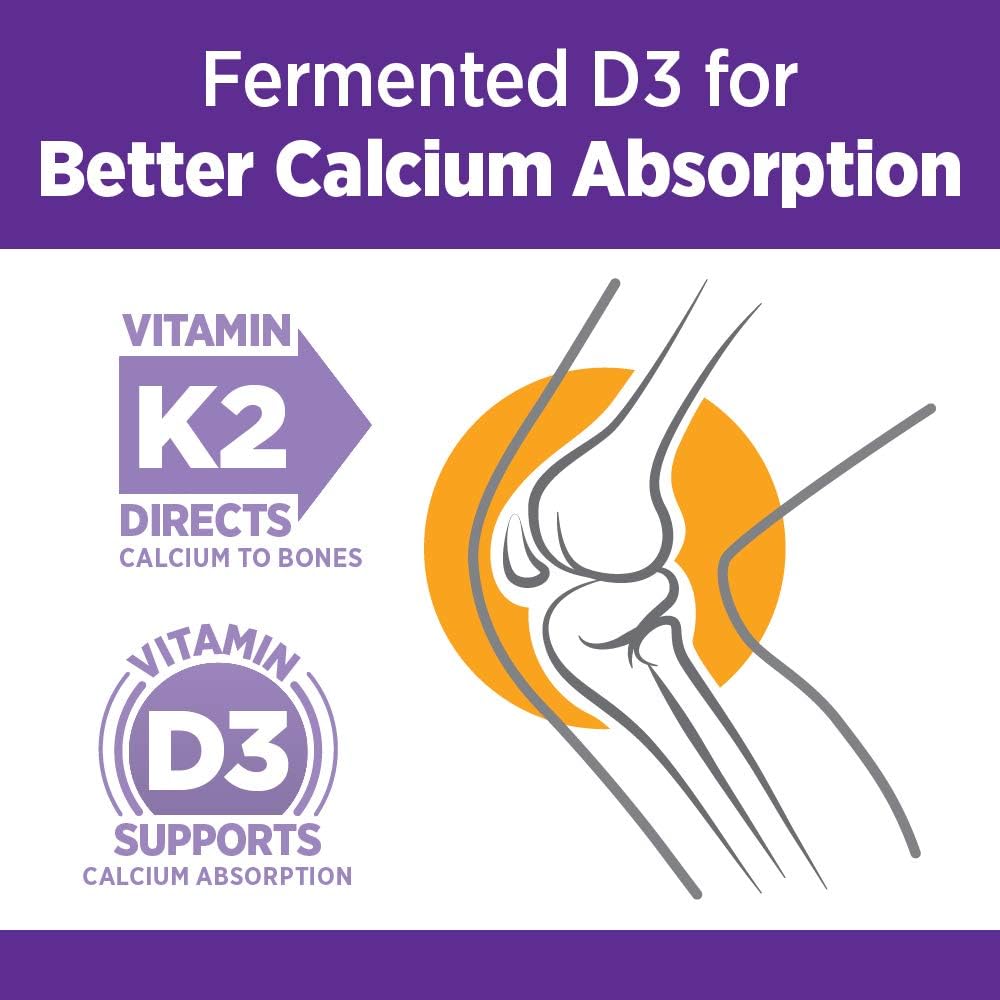 Vegetarian Calcium Supplement with Vitamin K2, D3, Magnesium - Bone Health Support - Gluten Free - 90 Count