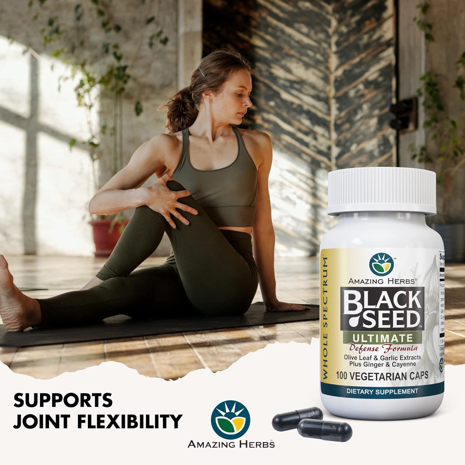 Vegetarian Capsules with Black Seed, Olive Leaf, Garlic, Ginger, and Cayenne - Non GMO, Gluten Free, Vegan - 100 Count