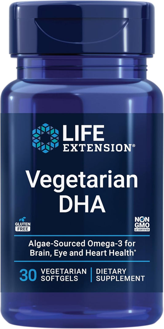 Vegetarian DHA Algae Omega-3 Softgels for Cognition, Mood, Eye Health - Gluten-Free, Non-GMO, Vegan - 30 Count