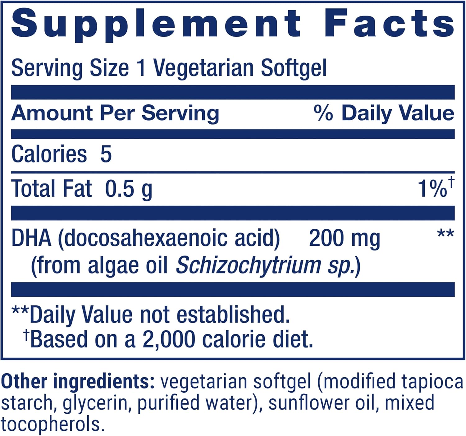 Vegetarian DHA Algae Omega-3 Softgels for Cognition, Mood, Eye Health - Gluten-Free, Non-GMO, Vegan - 30 Count