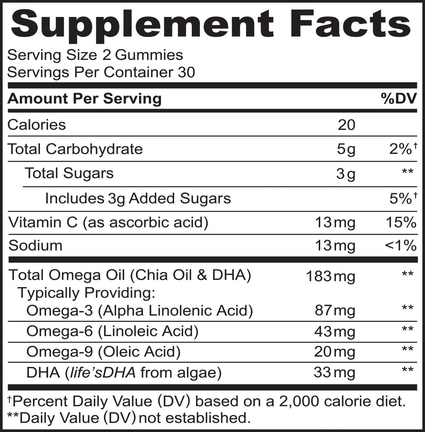 Vegetarian DHA and Omega 3 Gummies with Algae and Chia Seed Oil for Heart, Brain, Joint Health - No Fish, Gelatin, Artificial Sweeteners