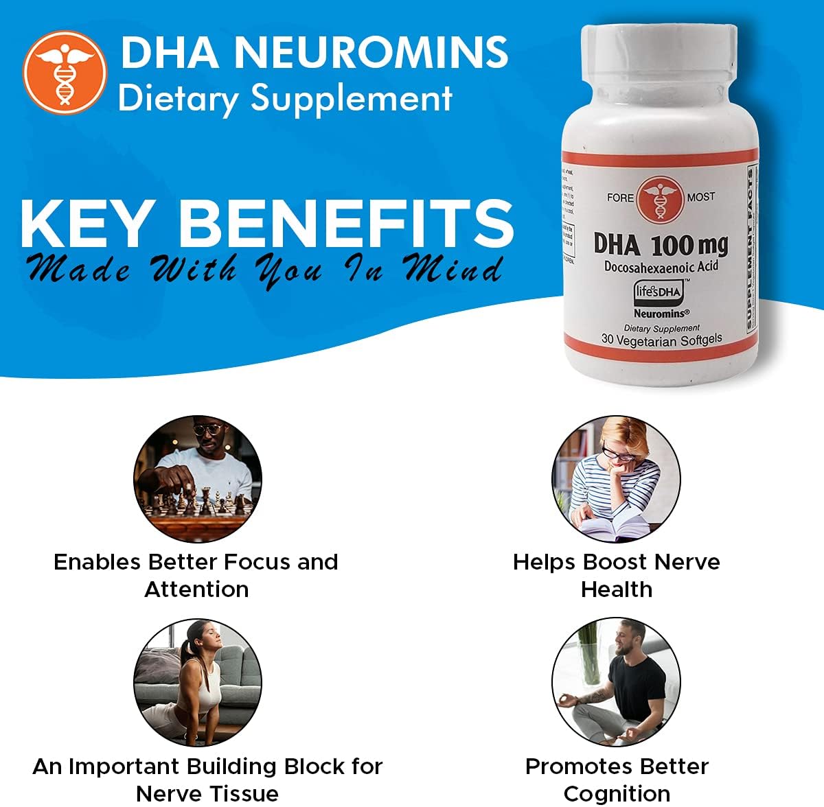 Vegetarian DHA Neuromins Omega 3 Softgels for Cognitive Support and Nerve Health